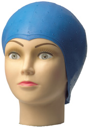 Strähnenhaube Latex, blau, mit Lochstanzung